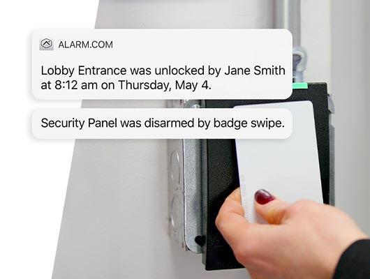 Door unlock notification and badge swipe