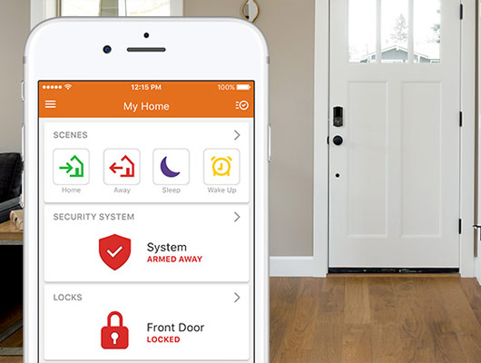 Home security app showing data of smart lock on door