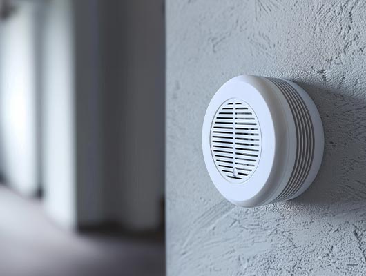 Carbon monoxide detector mounted on a wall for home safety