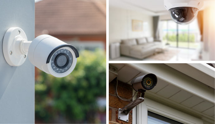 collage of outdoor, indoor and wired camera