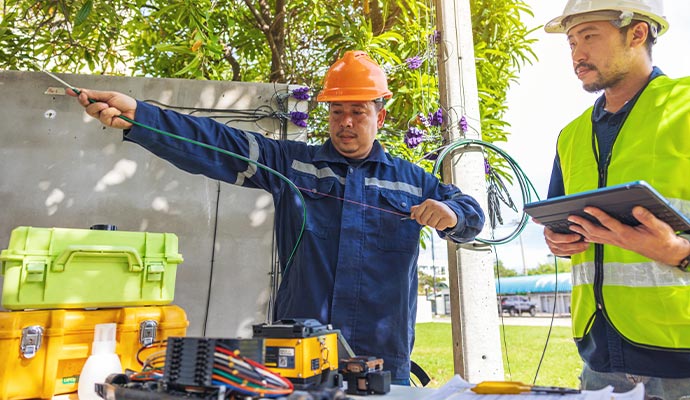 Security team installing fiber optic cable